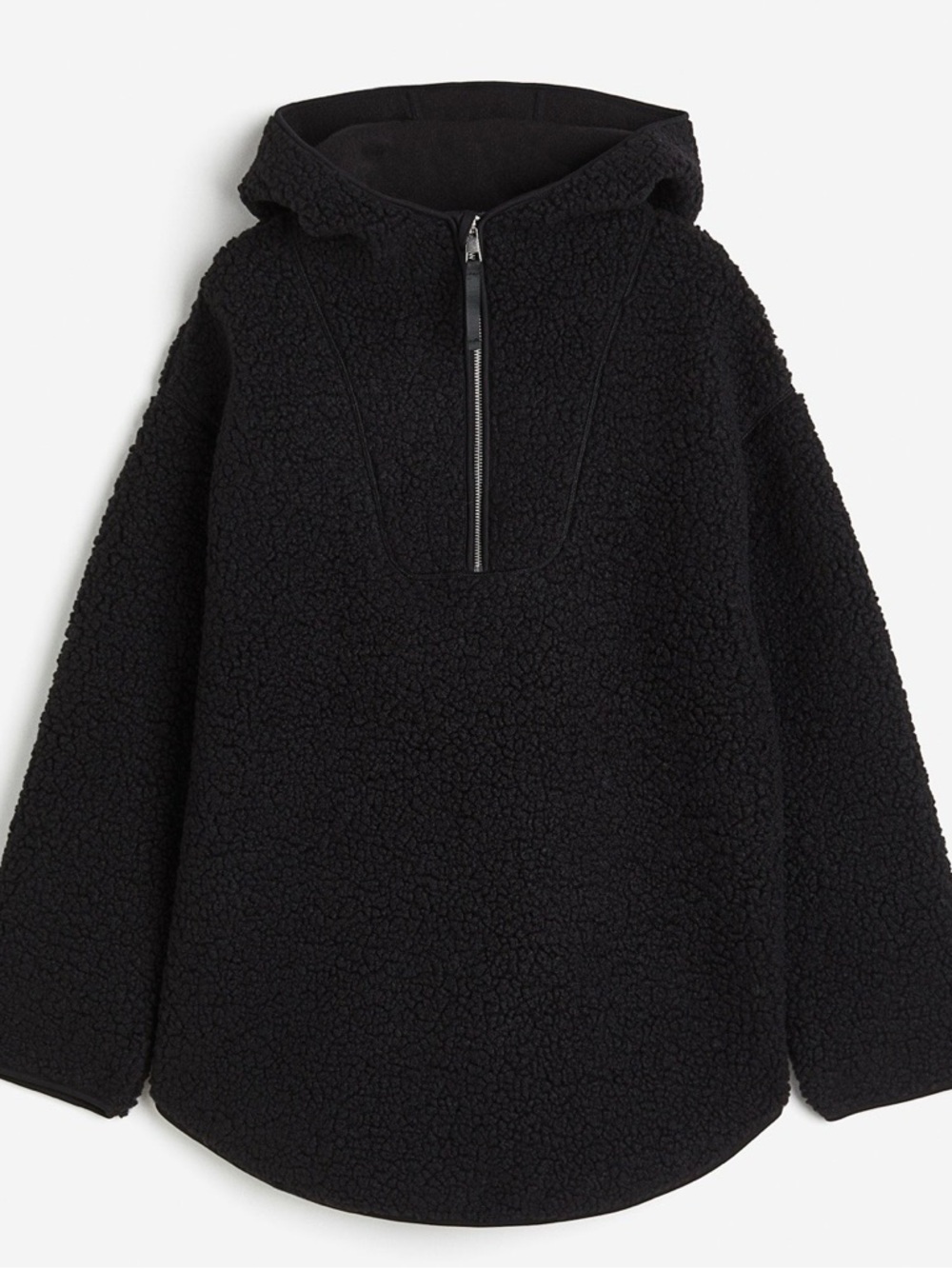 H&M Black Teddy Sherpa Half-Zip Hooded Pullover